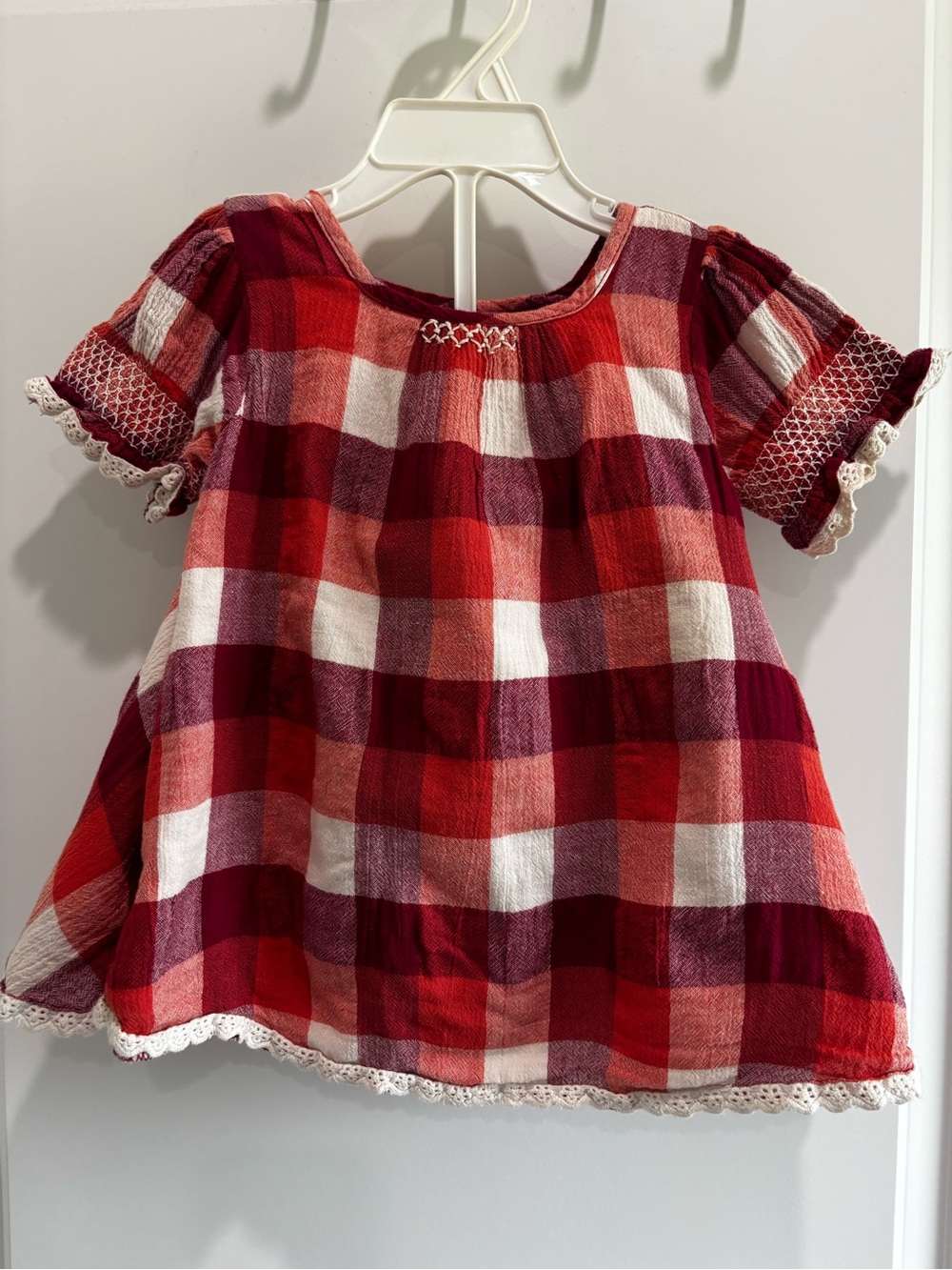 Well Dressed Wolf Plaid Girls dress with red bloomers 24 months